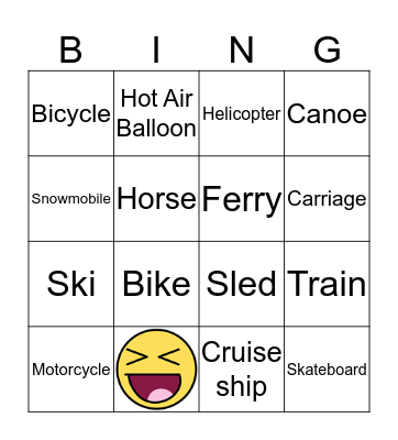 Transportation Bingo Card