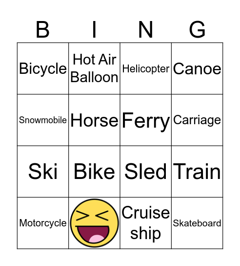 Transportation Bingo Card