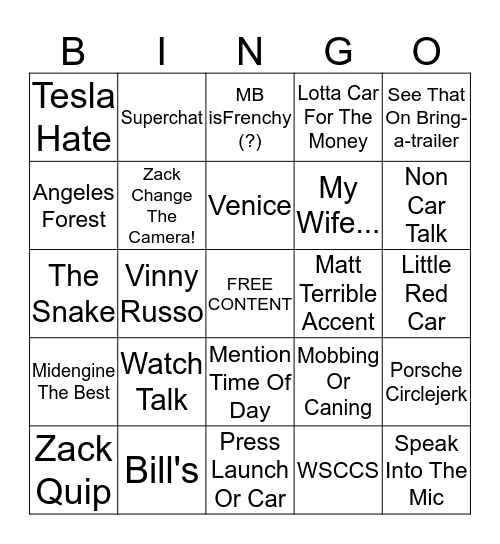 The Smoking Tire Podcast  Bingo Card