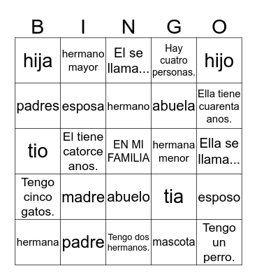 En mi Familia Bingo Card