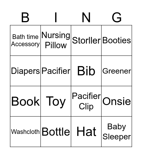 Baby Shower Bingo Card