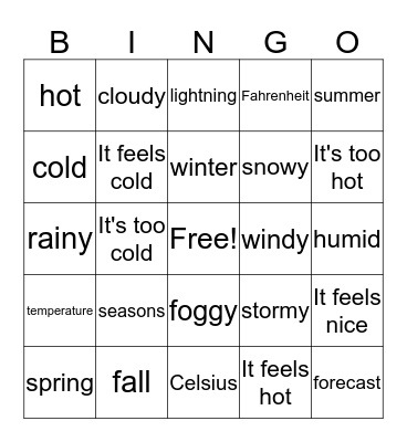 Weather Bingo Card