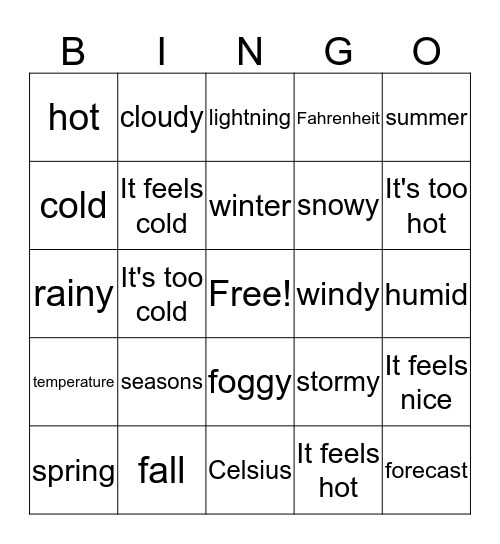 Weather Bingo Card