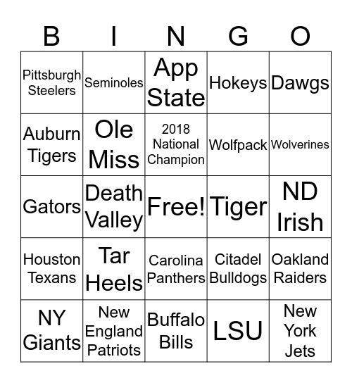 Football BINGO  Bingo Card