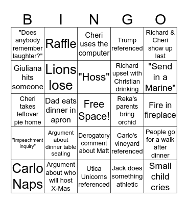 Thanksgiving Bingo Card