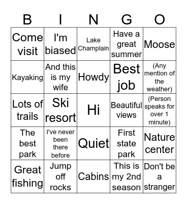 Park Introductions BINGO Card