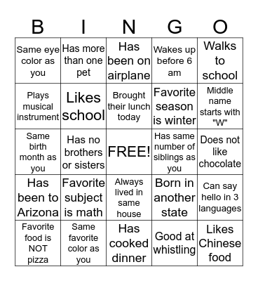 Group Bingo Card