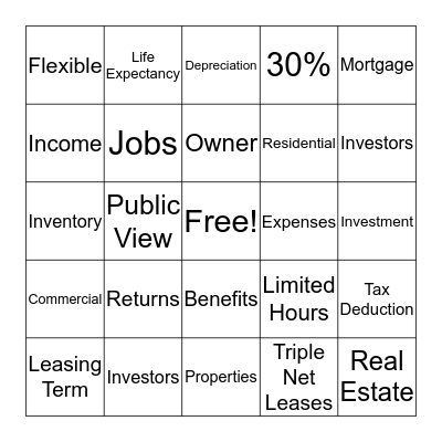 Commercial Real Estate Bingo Card