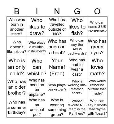 Ice Breaker Bingo Card