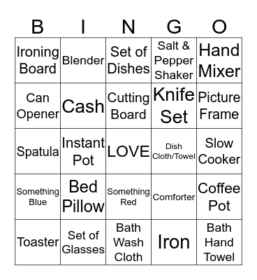 Alyssa's Bridal Bingo Card