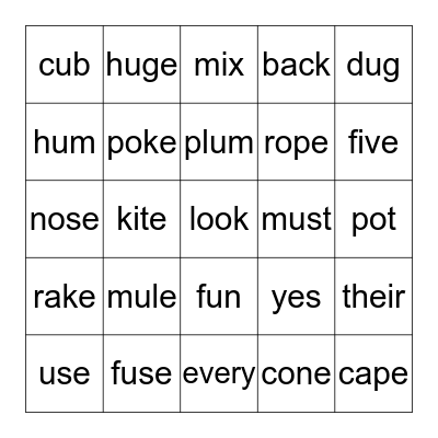 4 in a Row Bingo Card