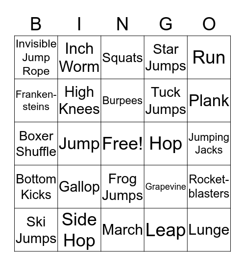 Cardio Bingo Card