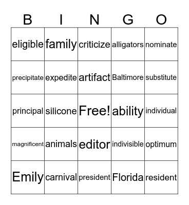 Open Syllable i  Bingo Card