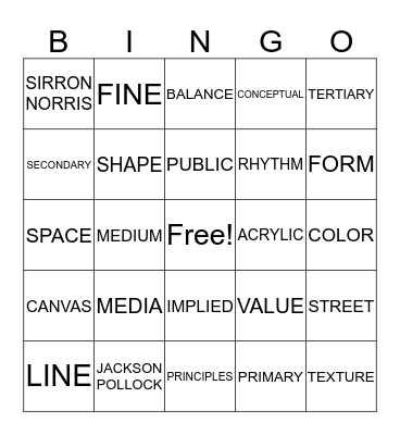 ART TERMINOLOGY Bingo Card