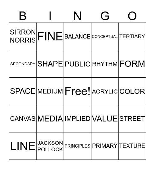 ART TERMINOLOGY Bingo Card