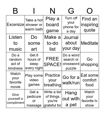 SELF-CARE  Bingo Card