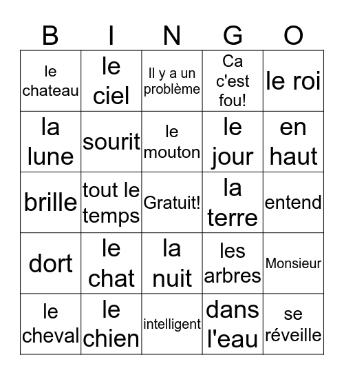 Le chat et la lune Bingo Card