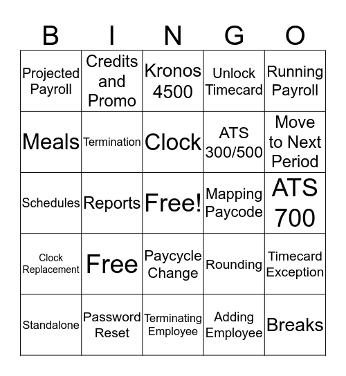 Time and Attendance BINGO Card