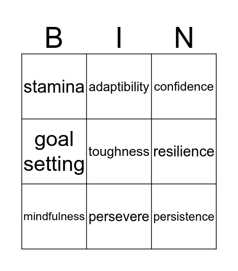 Resilience Bingo Card