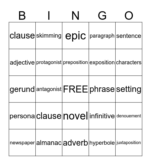 WORD BINGO Card