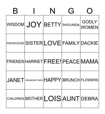 2014 Mother's Day Brunch Bingo Card