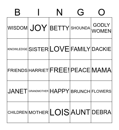 2014 Mother's Day Brunch Bingo Card