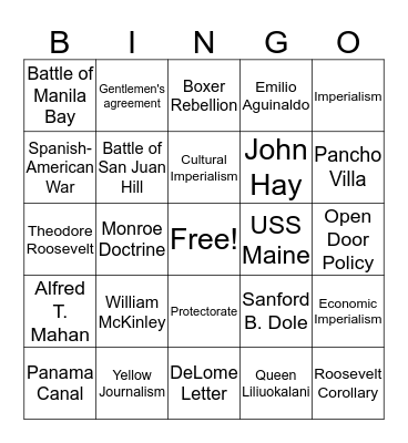 American Imperialism Bingo Card