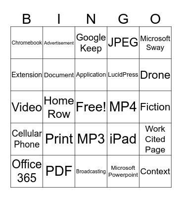 Media and Technology  Bingo Card