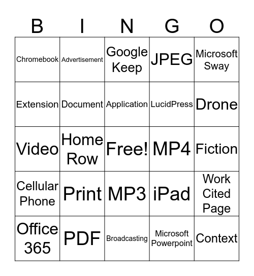 Media and Technology  Bingo Card