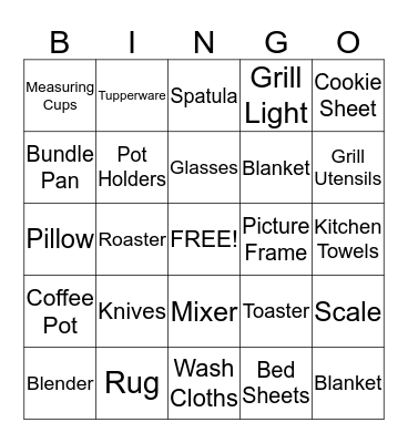 Bridal Bingo Card