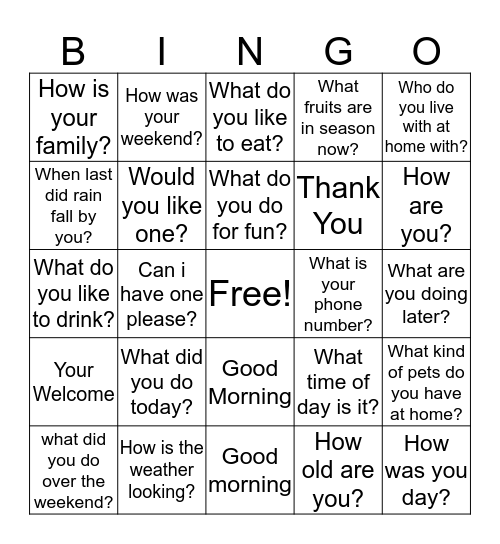ALL ABOUT ME  Bingo Card