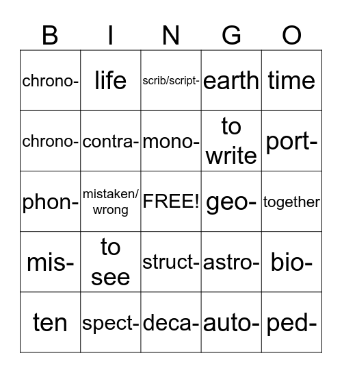 Roots 1 Bingo Card