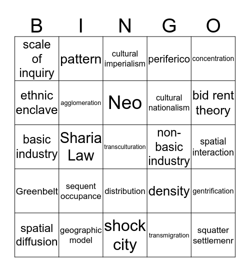 Weird Words Bingo Card