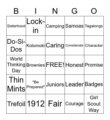 Girl Scouts Bingo Card