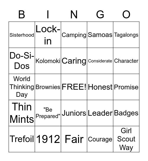 Girl Scouts Bingo Card