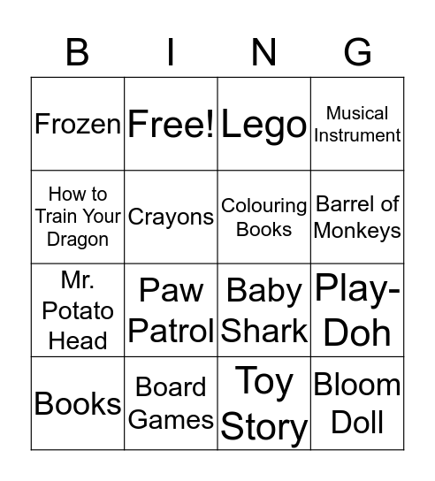 Cheer Board Toy Ideas Bingo Card
