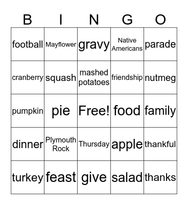Thanksgiving Bingo  Bingo Card