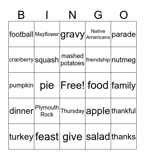 Thanksgiving Bingo  Bingo Card