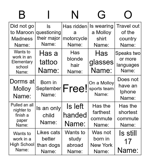 Find Someone Who... Bingo Card