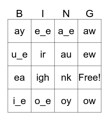 1st Extra Sounds Bingo Card