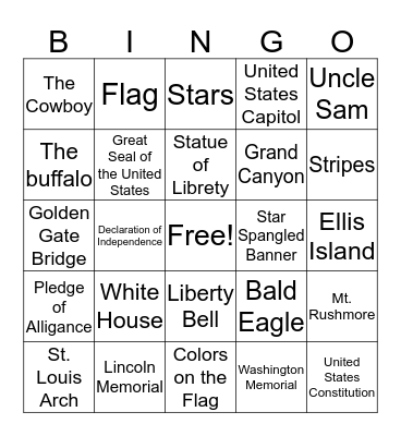 Symbols of the United States Bingo Card