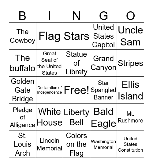 Symbols of the United States Bingo Card