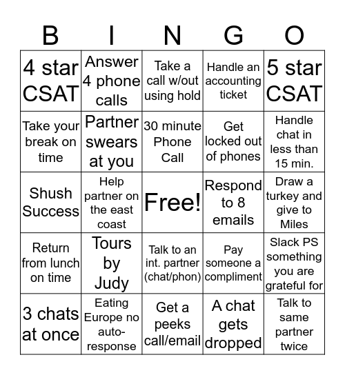 Partner Support Bingo Card