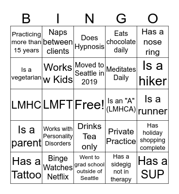 Merry Therapist Ice Breaking Bingo Card