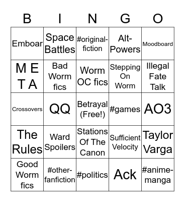 #worm-fanfiction Bingo Card