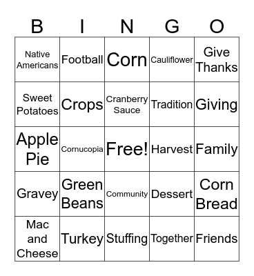 Thanksgiving Bingo Card