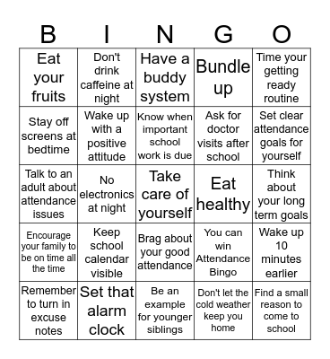Attendance Bingo Card