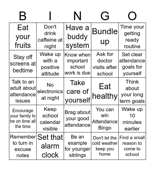 Attendance Bingo Card