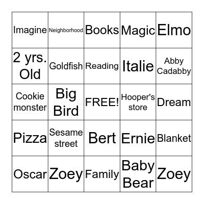 Sesame Street Bingo Card