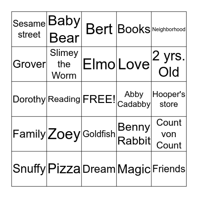 Sesame Street Bingo Card